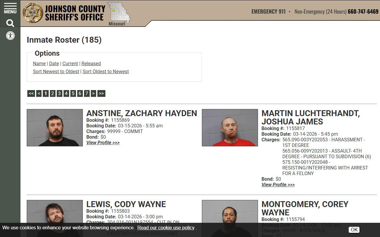 Jackson County Sheriff inmate roster Kansas City 72 hour booking