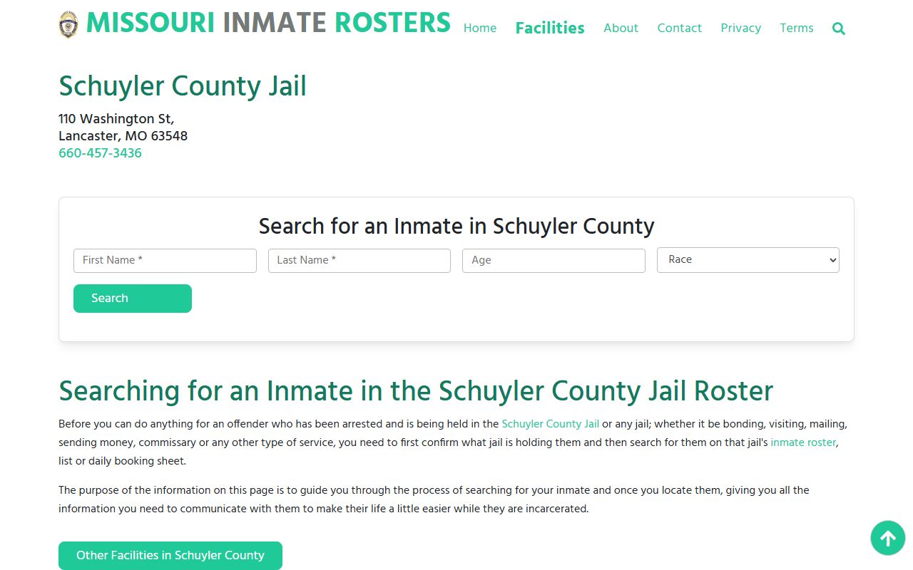 Schuyler County Missouri 72 hour booking jail inmate roster