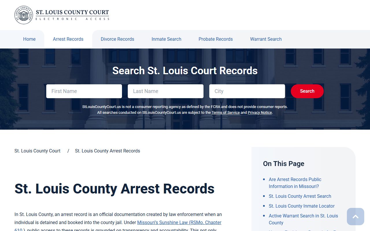 St. Louis County Missouri 72 hour booking court records