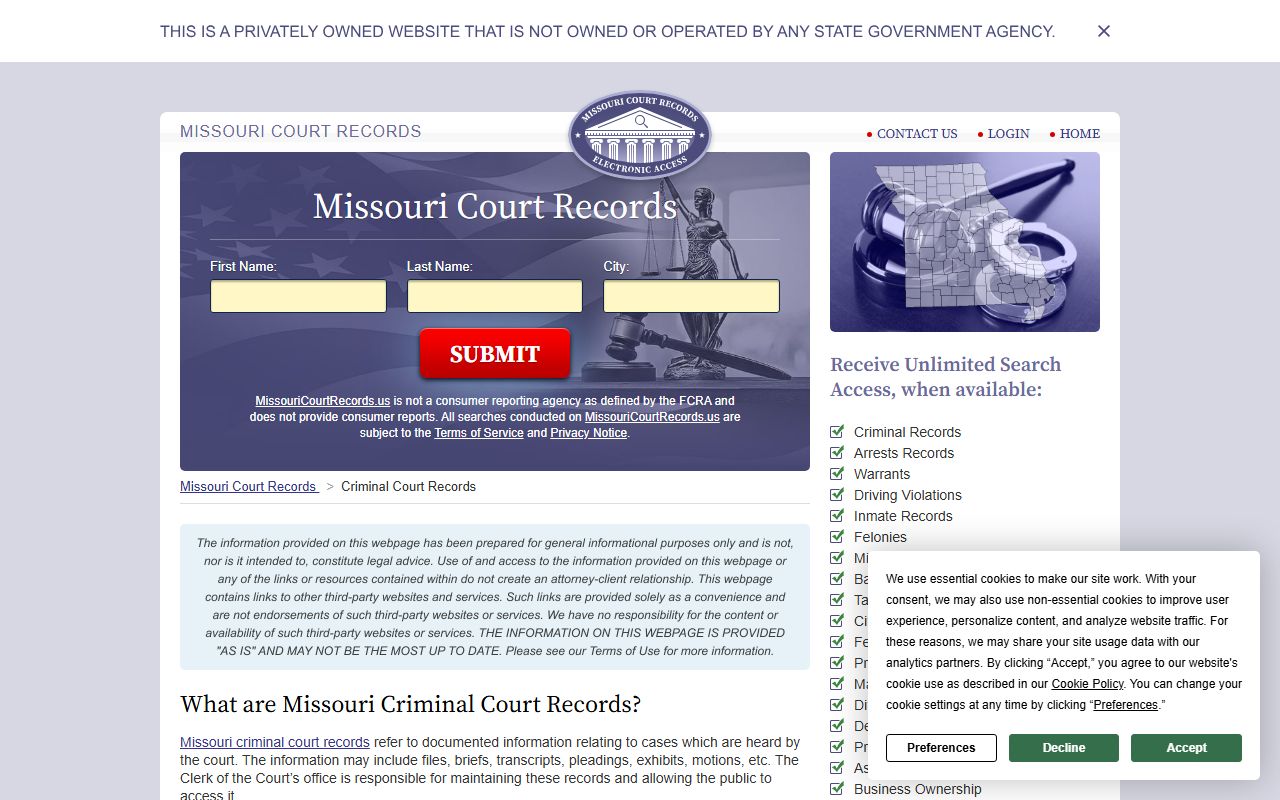 Missouri criminal court records guide for 72 hour booking case lookups